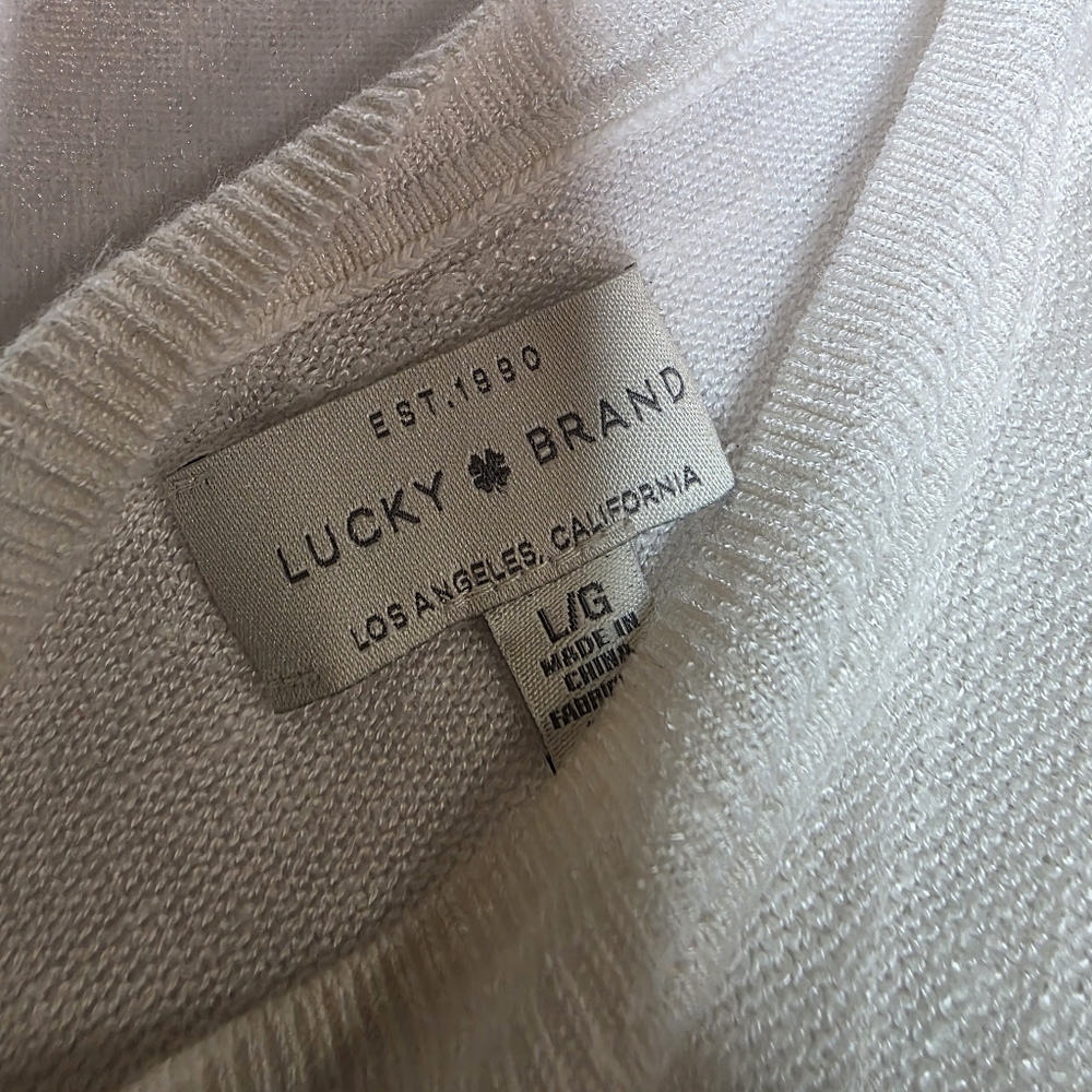Lucky Brand Semi Sheer Long Sleeve Lightweight Sweater Ivory Size Large - Picture 6 of 7
